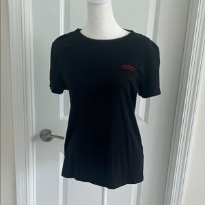 Catherine Malandrino Black Tee with Red Heart Details